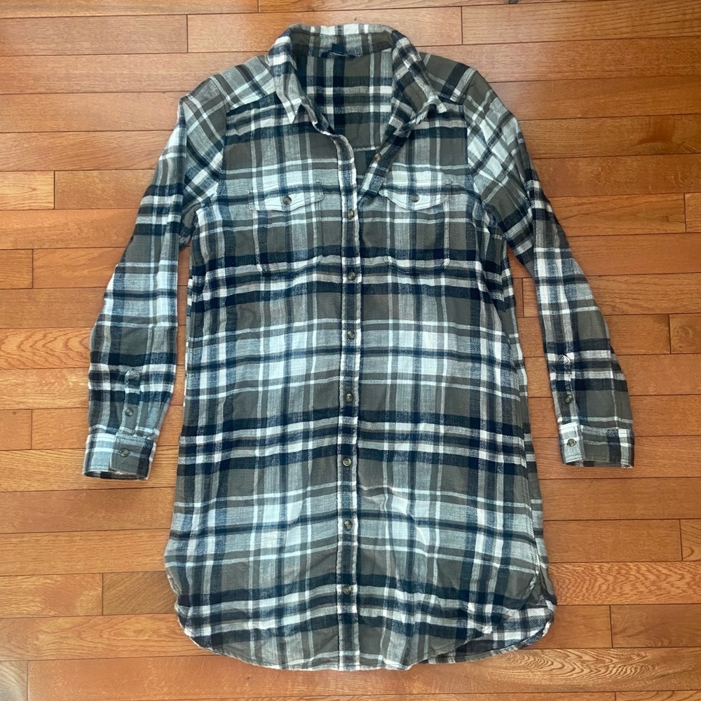 American Eagle Green Plaid Flannel Dress Medium